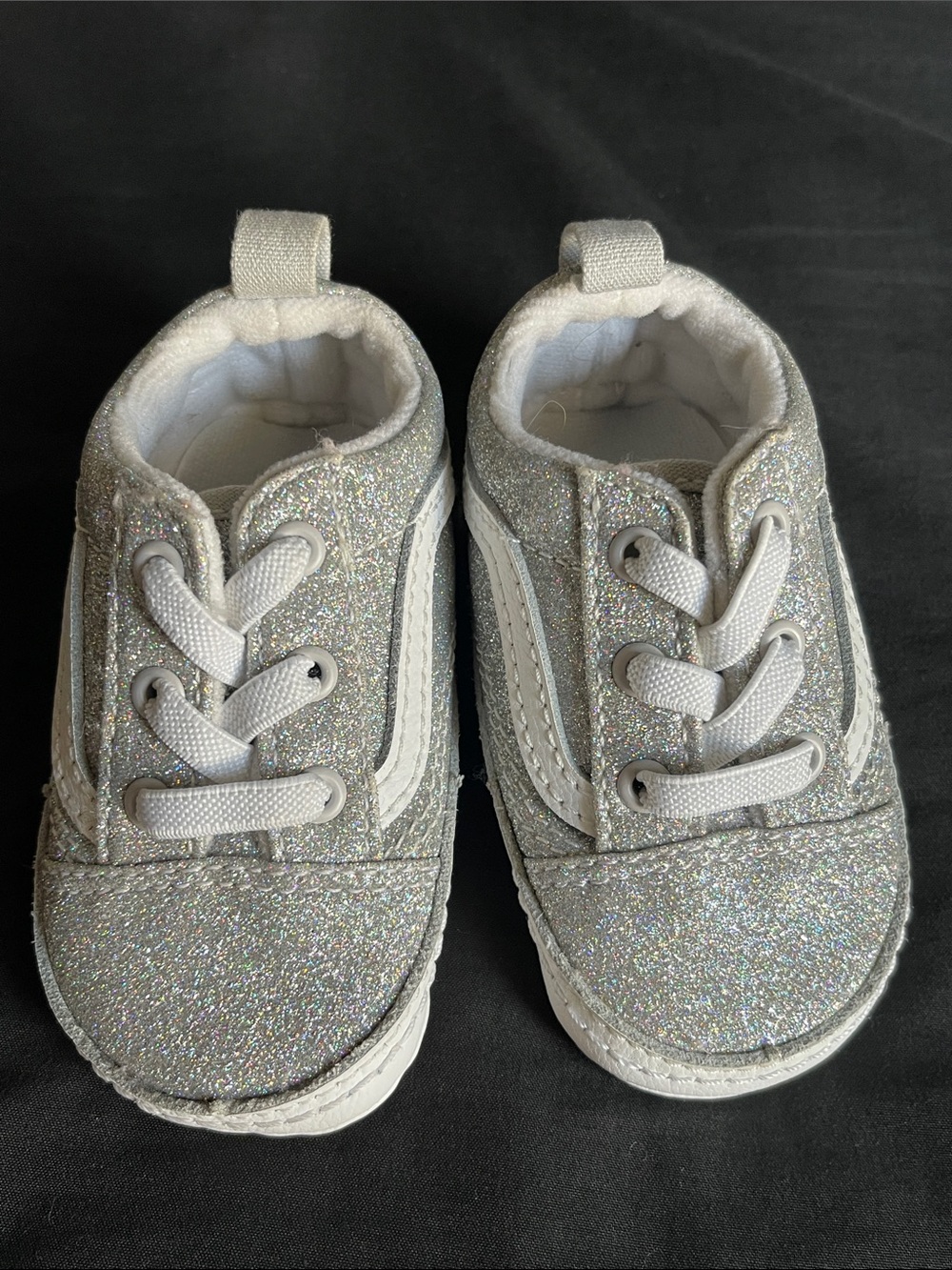 Vans Infant Glitter Silver Slip-On Sneakers Size 3.0 Baby Shoes Sparkle NWOT